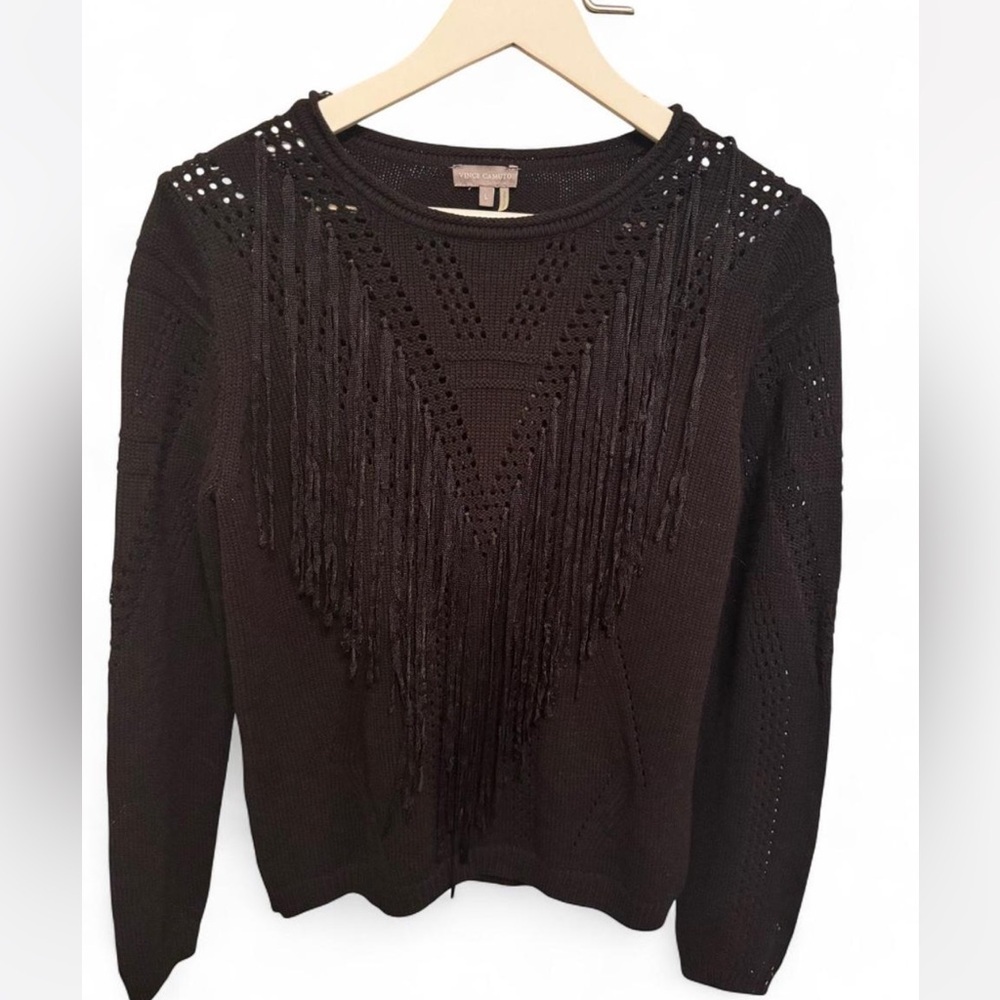 Vince Camuto Black Knit Fringe Sweater